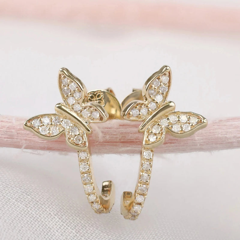 ethically sourced april birthstone diamond butterfly earrings in solid gold for her
