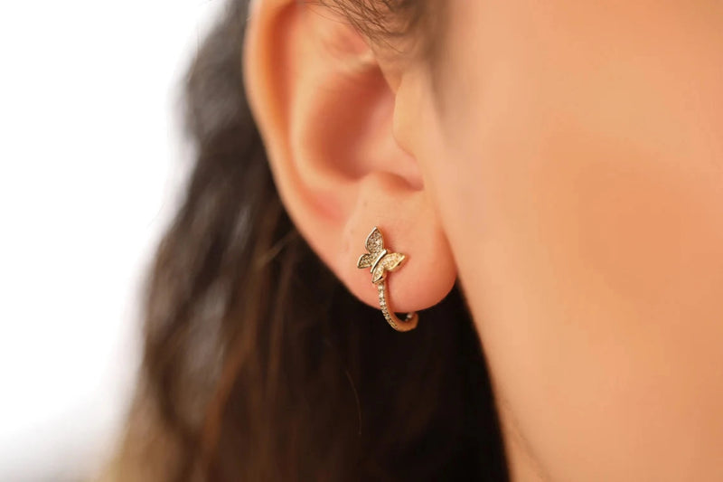 minimalistic design butterfly earrings with paved diamonds