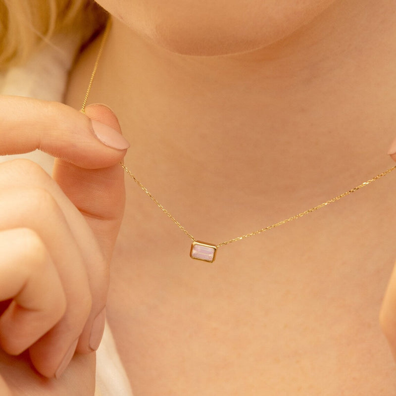 dainty Natural Rose Quartz pendant Necklace in solid gold