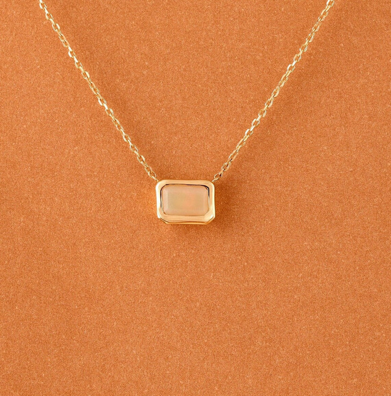natural solid gold opal pendant necklace