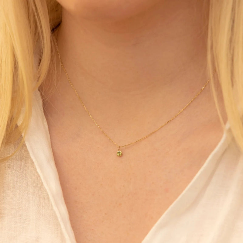 minimalistic august birthstone peridot charm pendant for her