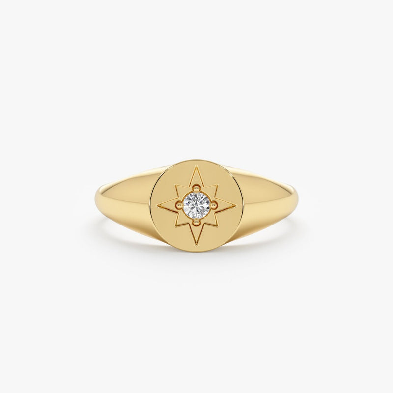 yellow solid gold starburst diamond ring