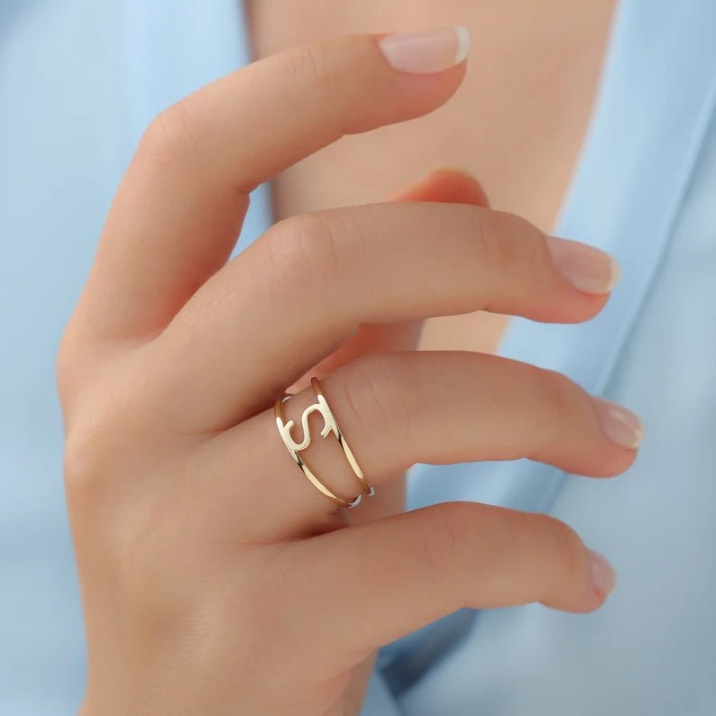 Minimalist Plain Gold Letter Ring