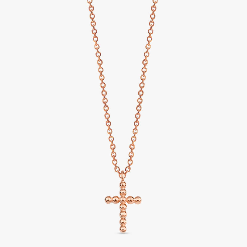 solid rose gold beaded cross necklace