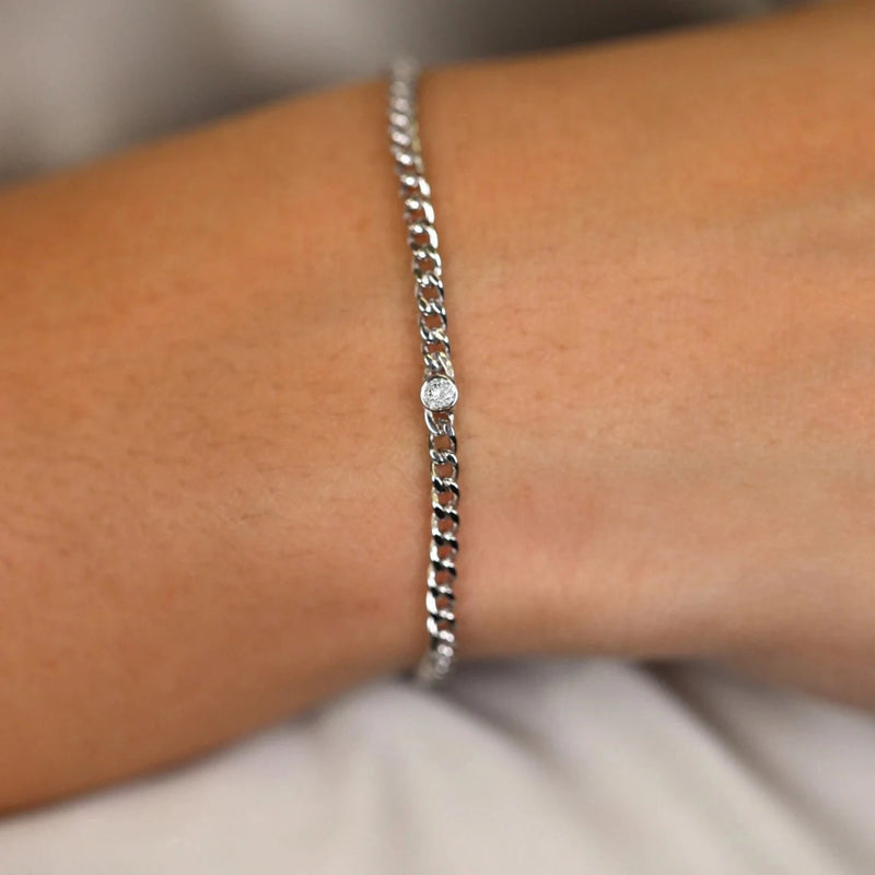 solid gold natural single diamond miami cuban chain bracelet
