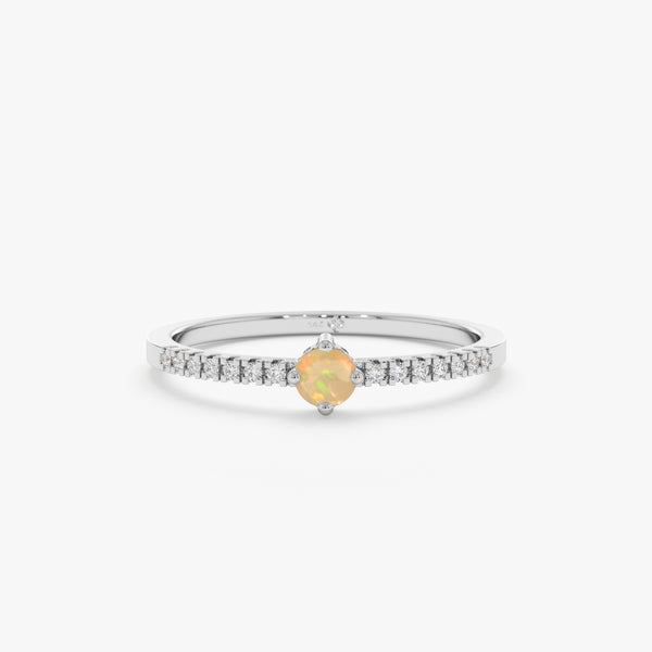 White Gold Opal and Diamond October Birth Ring 
