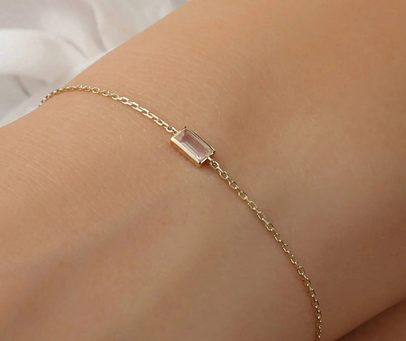 baguette cut natural pink quartz birthstone bracelet