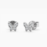 handcrafted pair of solid 14k White Gold Diamond Butterfly Studs