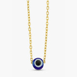 Solid Gold Chain Necklace with glass evil eye bead