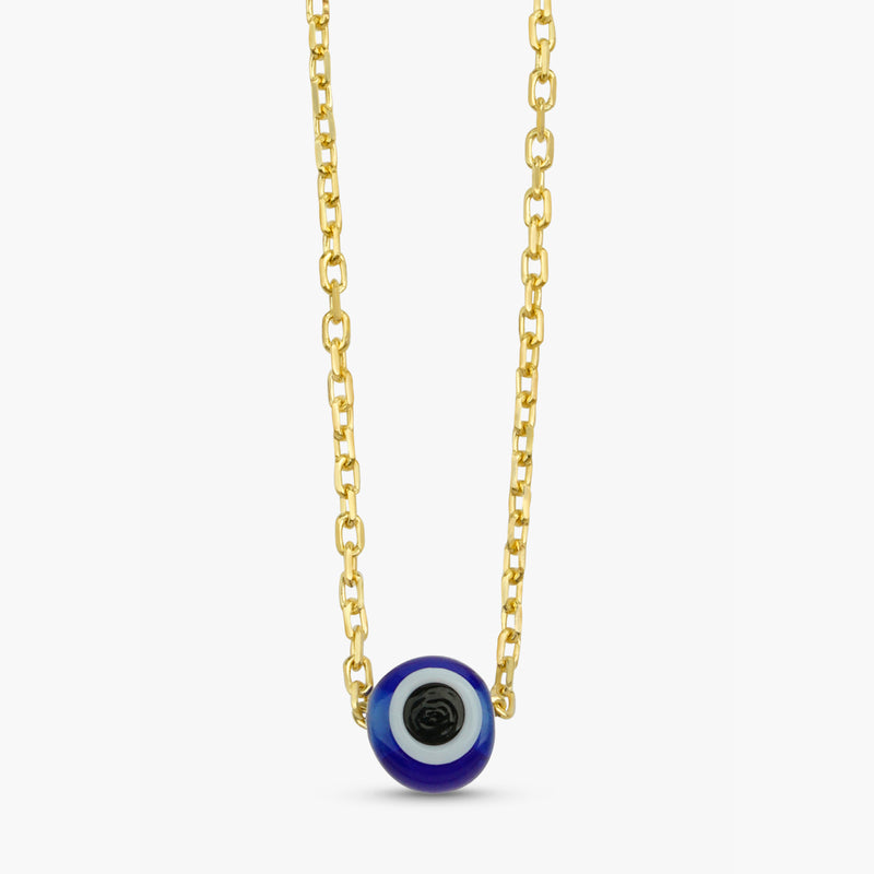 Solid Gold Chain Necklace with glass evil eye bead