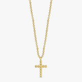 Small beaded cross pendant necklace in solid gold