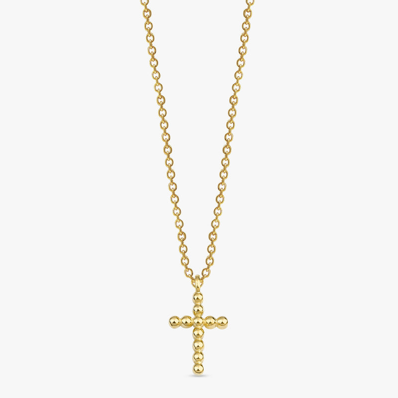 Small beaded cross pendant necklace in solid gold