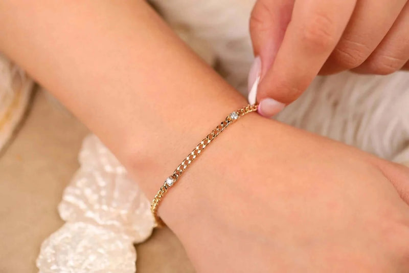 prong set diamond station bracelet