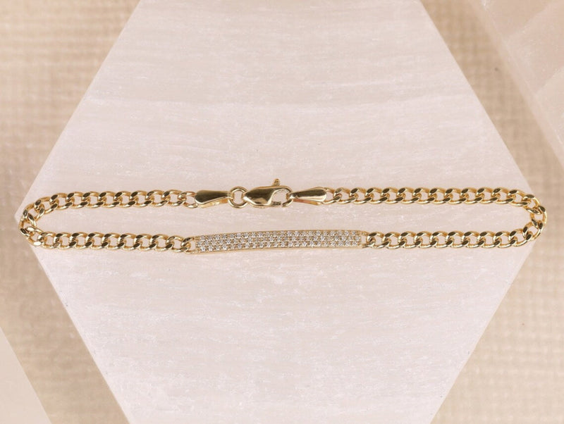 solid gold miami chain diamond ID bracelet