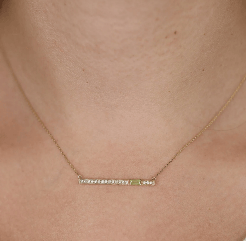 handmade baguette peridot necklace