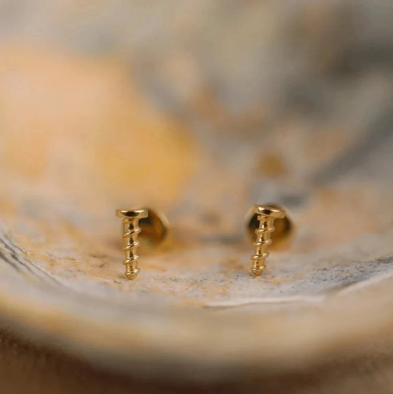 Pair of solid 14k plain gold screw stud earrings for her