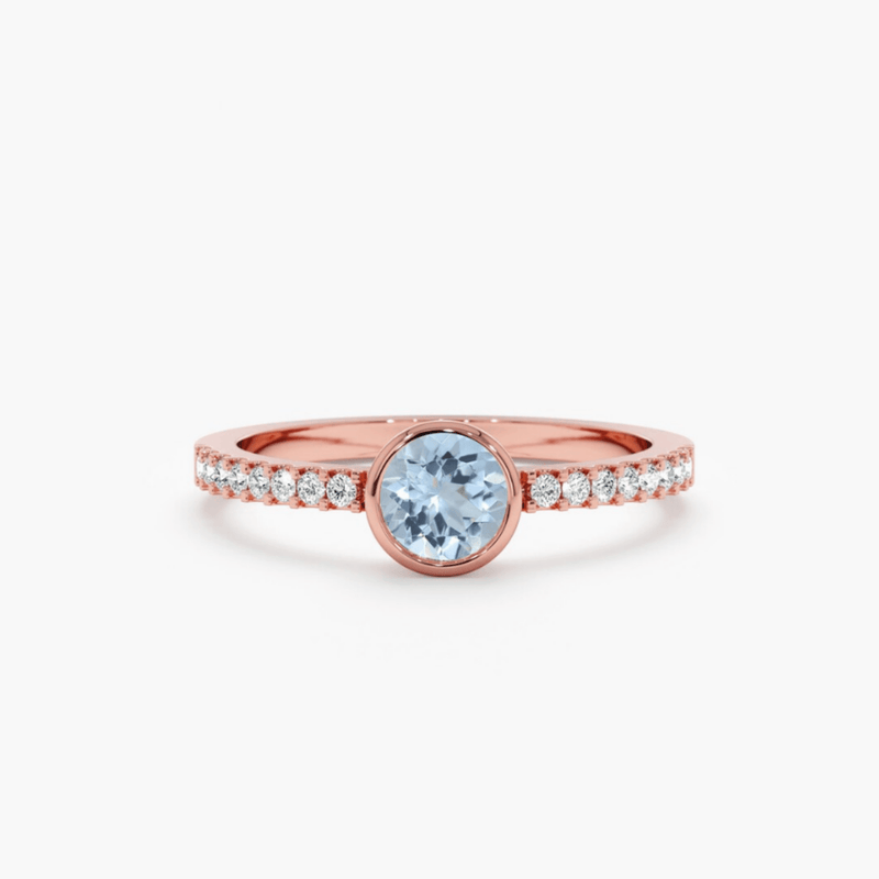 rose gold aquamarine diamond ring