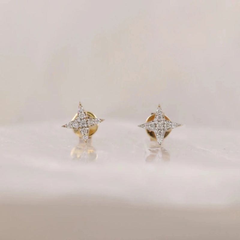 handmade star stud earrings with paved diamonds