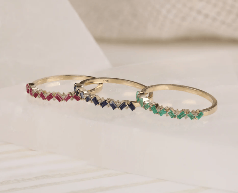 natural baguette gemstone rings