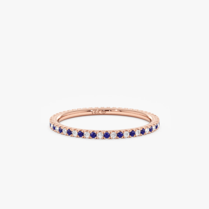 rose gold natural sapphire diamond band