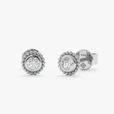Handmade pair of 14k solid white gold art deco inspired white sapphire earring studs